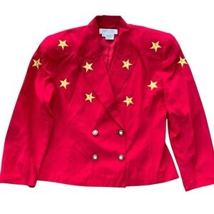 Vtg Sunny Leigh Silk Embroidered Star Blazer Jacket Art Wear Gold Size M